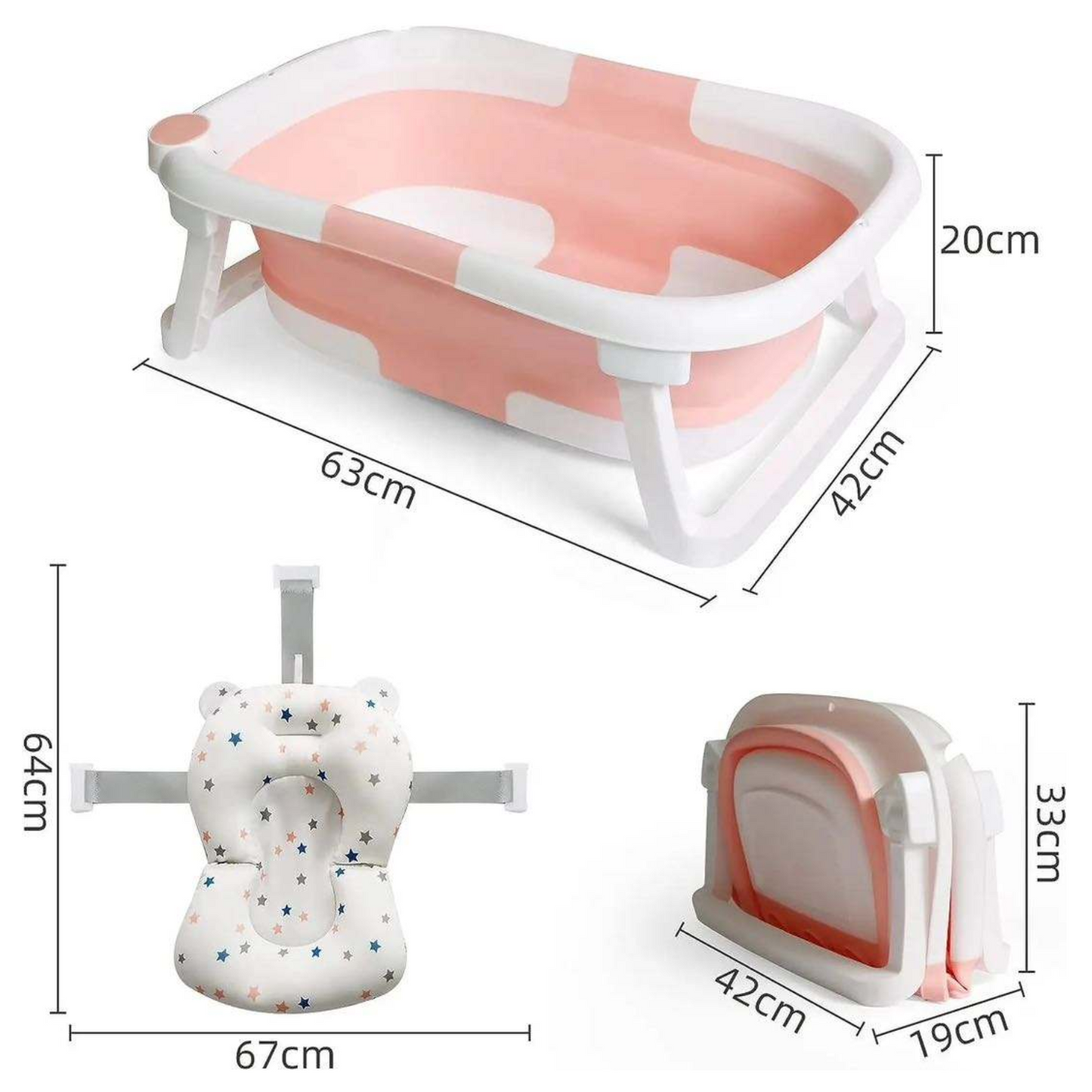 Portable Non-Slip Baby & Infant Bath Tub With Cushion & Temperature Sensor