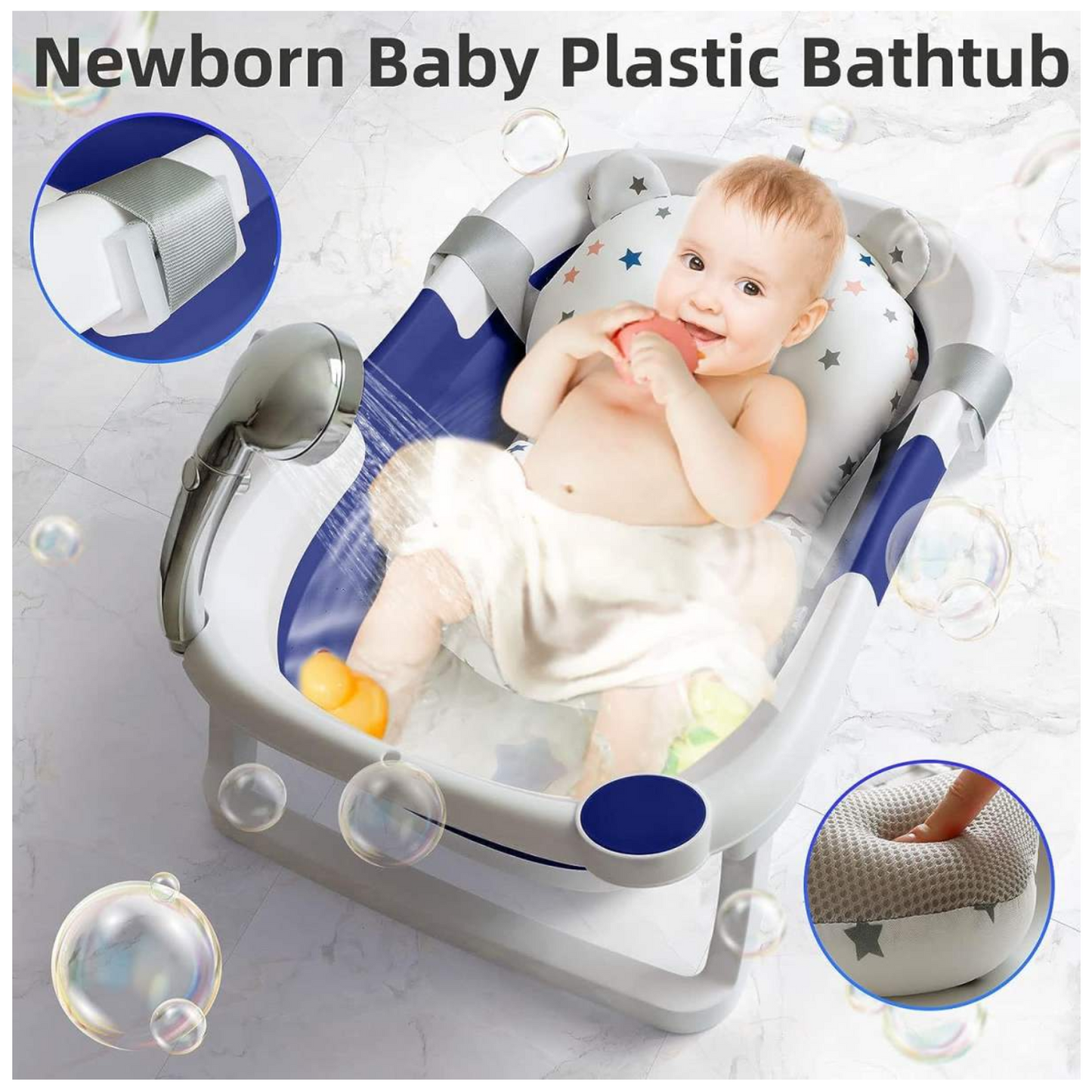 Portable Non-Slip Baby & Infant Bath Tub With Cushion & Temperature Sensor