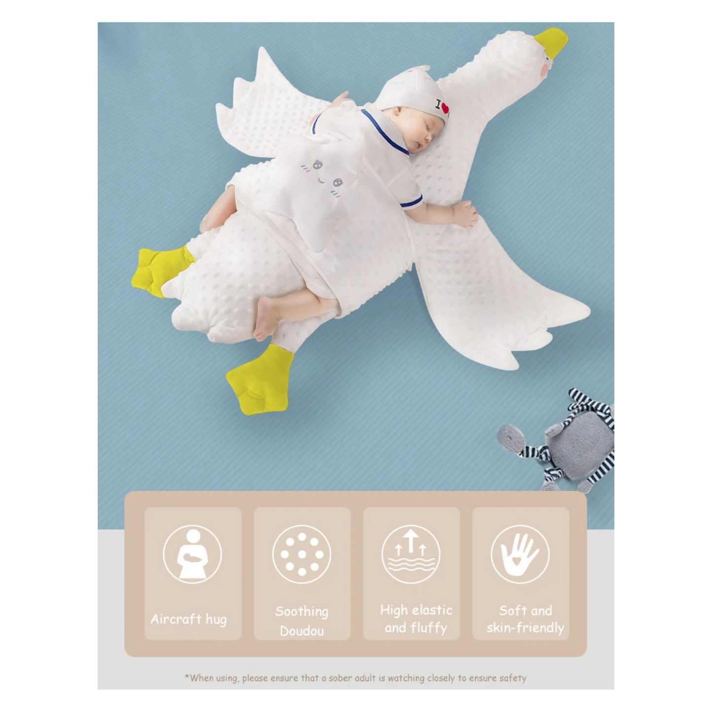 Baby Soothing Pillow Stuffed Goose for Newborns, Babies, Infants