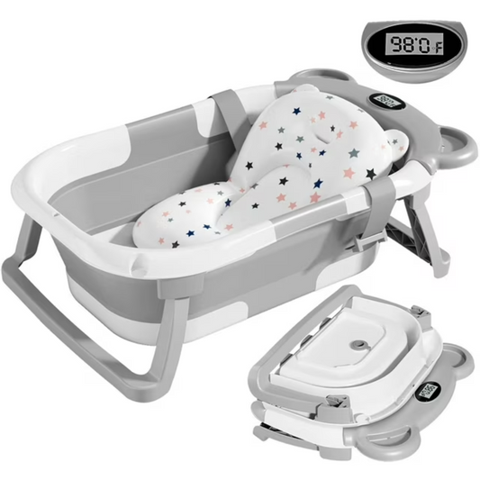 Portable Non-Slip Baby & Infant Bath Tub With Cushion & Temperature Sensor