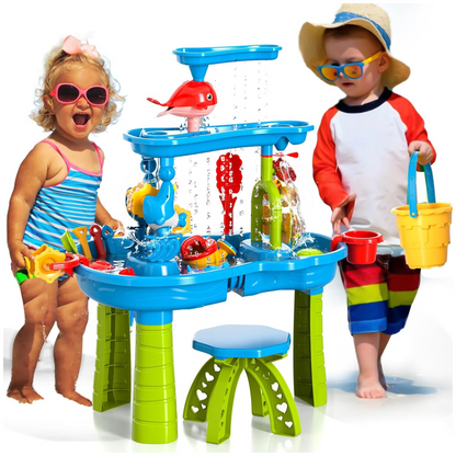 3 Tier Outdoor & Summer Beach Water Sand Activity Table Toy Set for Kids