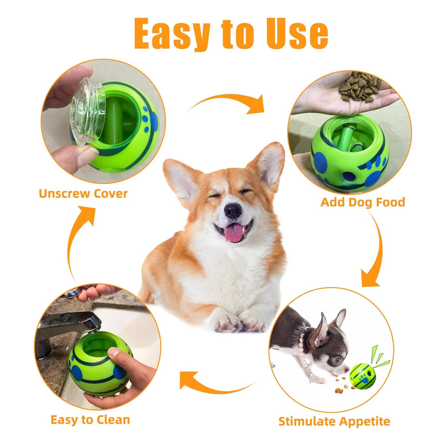 Interactive Dog Treat Ball Toy Sound-Prompted Movement Driven Battery Free