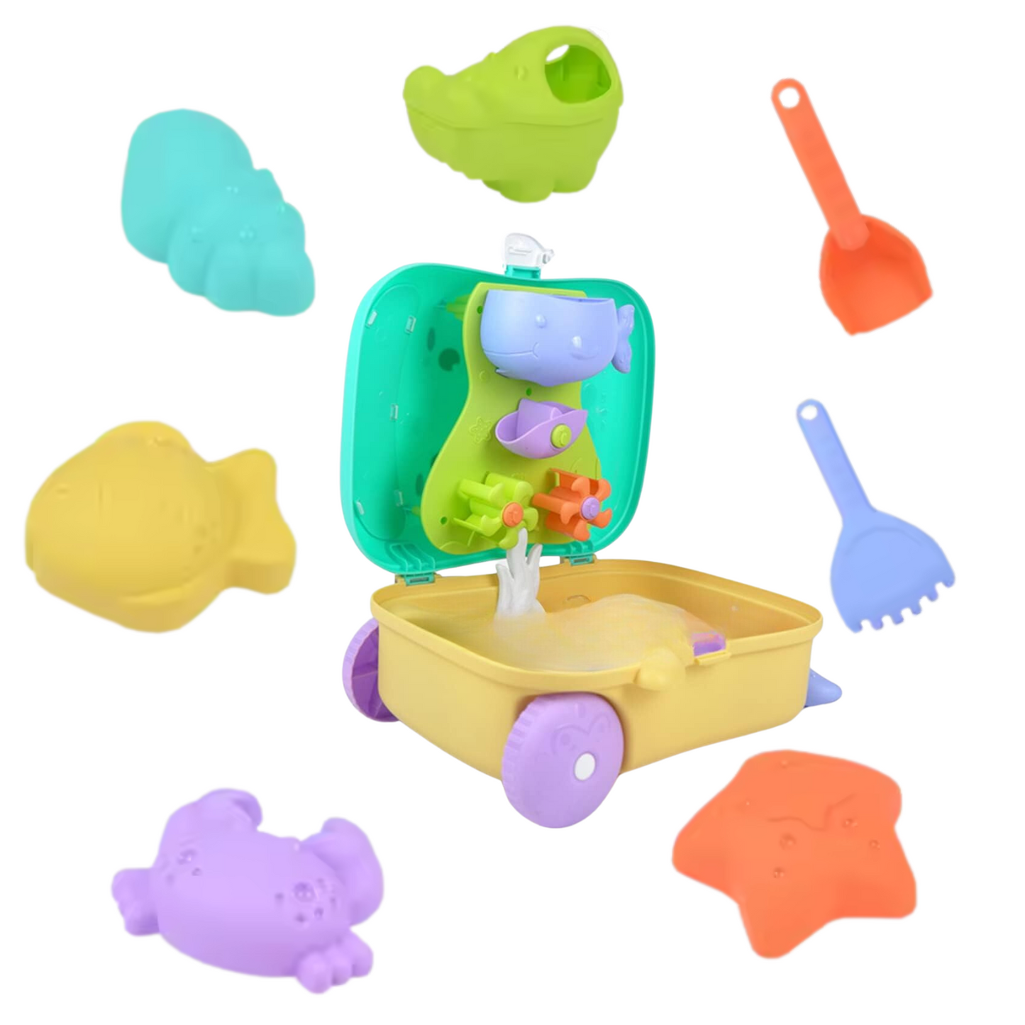 Beach Toy Set Trolley Sand Bucket Suitcase for Toddler Kids Children 8 PC