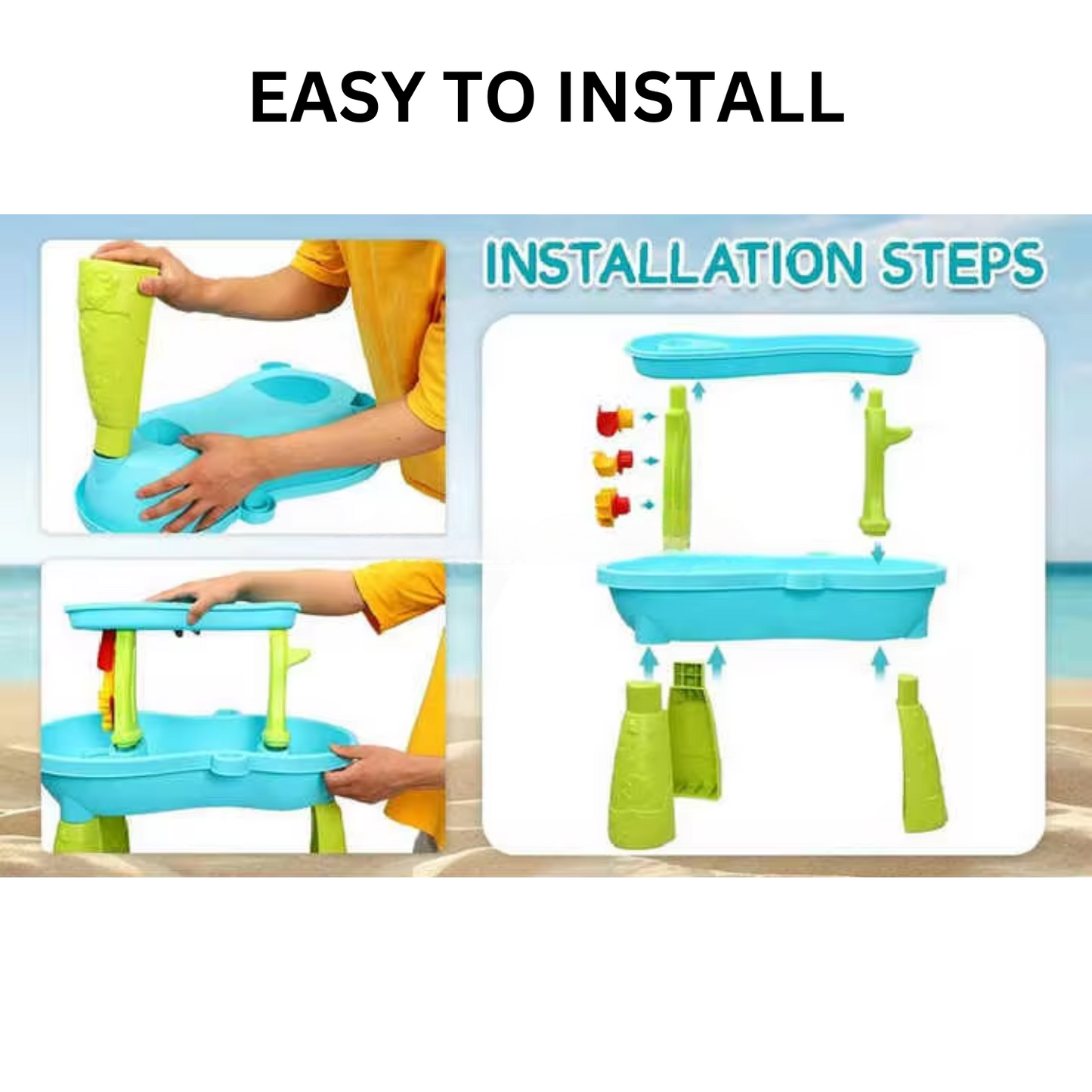 2 Tier Outdoor & Summer Beach Water Sand Activity Table Toy Set for Kids