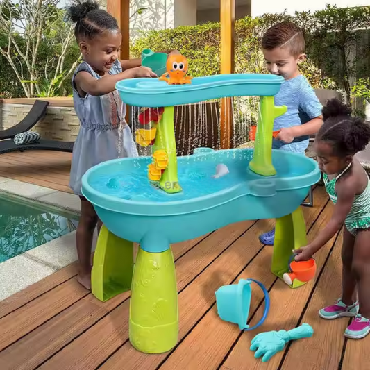 2 Tier Outdoor & Summer Beach Water Sand Activity Table Toy Set for Kids