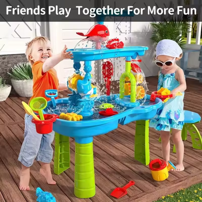 3 Tier Outdoor & Summer Beach Water Sand Activity Table Toy Set for Kids