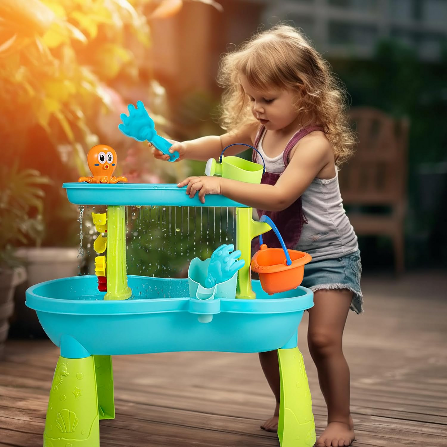 2 Tier Outdoor & Summer Beach Water Sand Activity Table Toy Set for Kids