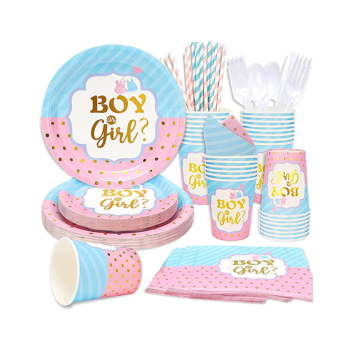 Disposable Gender Reveal Dinnerware for 25 Guests