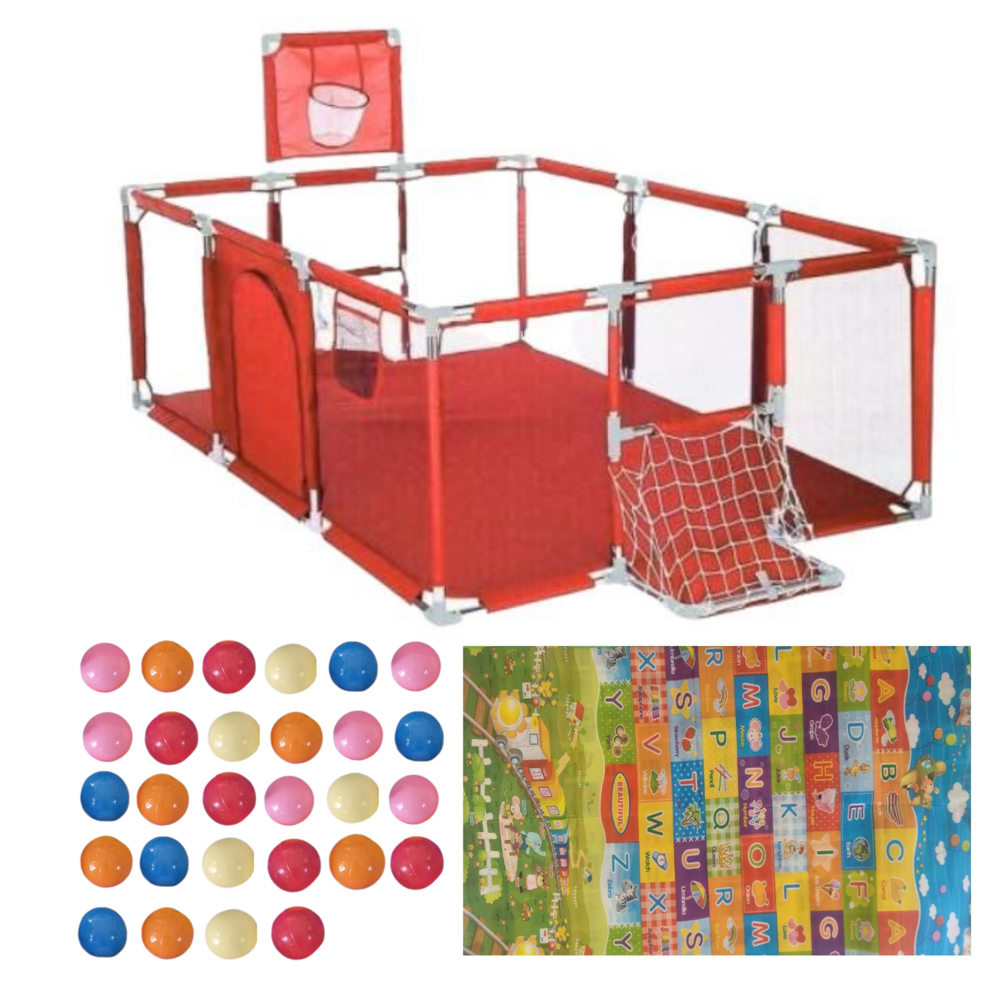 Portable Playpen for Toddlers Kids Children baby with Mat & Balls