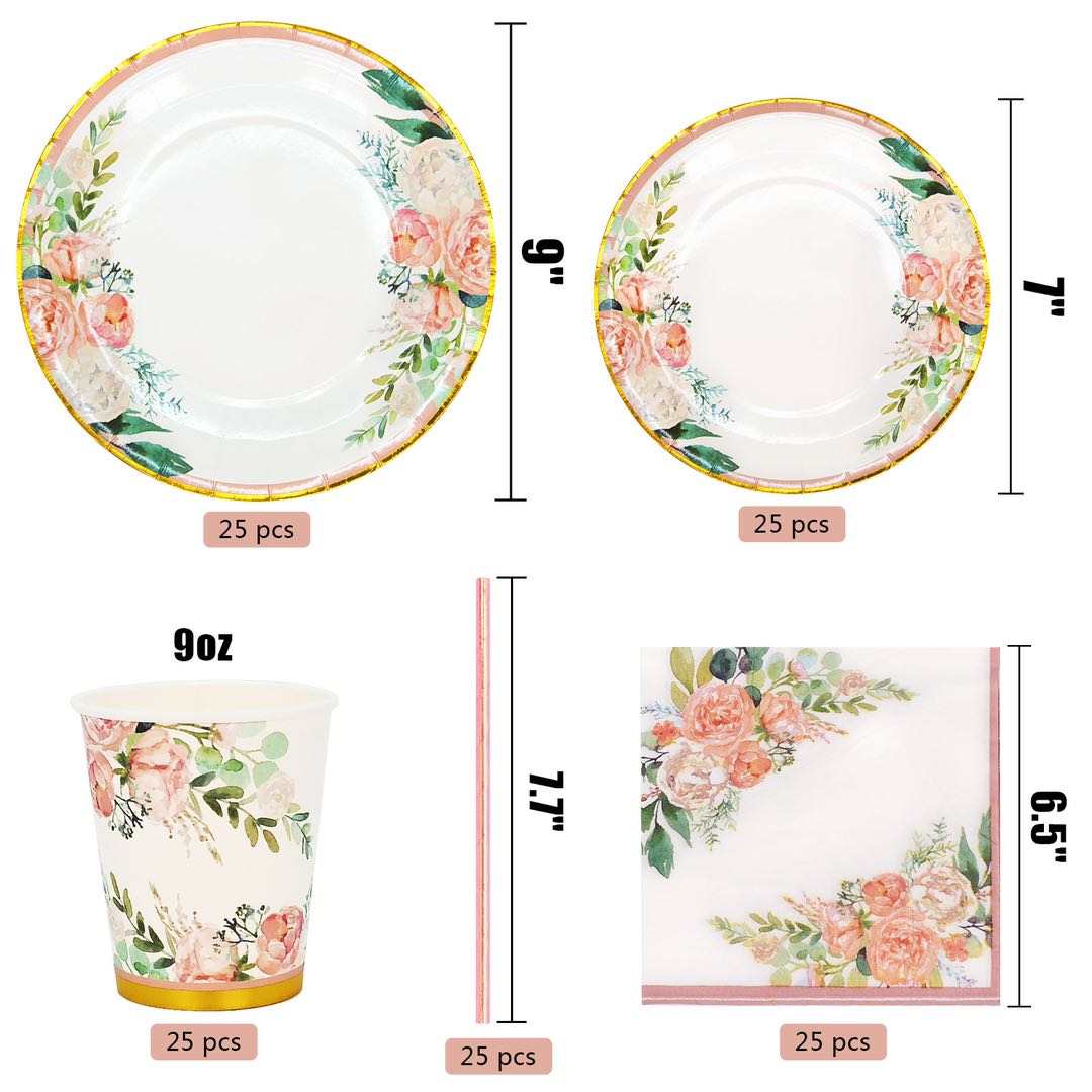 Disposable Dinnerware Spring Design for 25 Guests