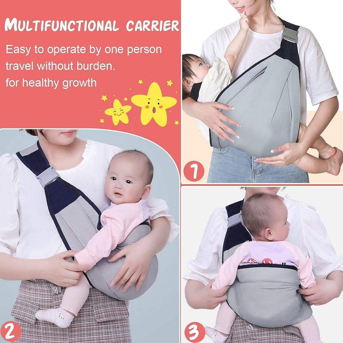 Newborn Baby and Infant Carrier Sling with Adjustable Shoulder Strap