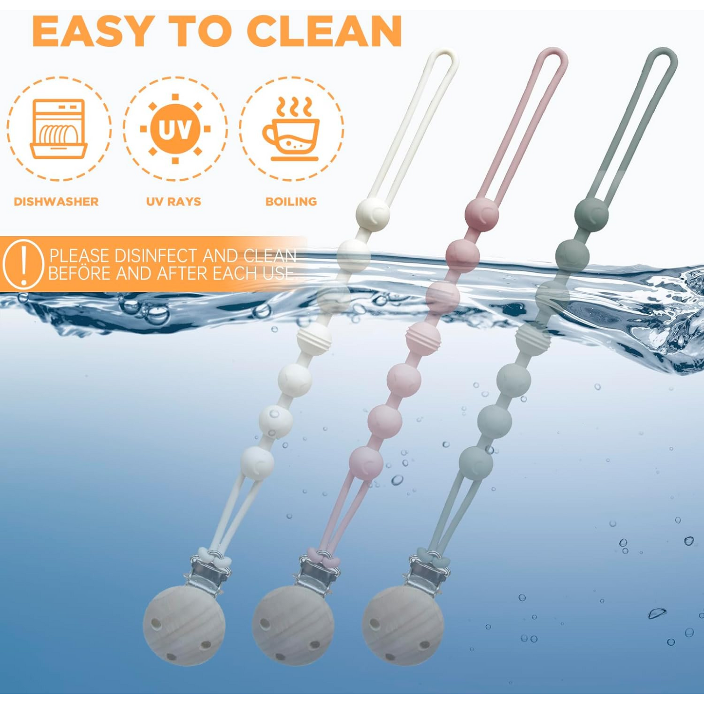 Baby Pacifier Teether Clip Chain BPA Free Food Grade Silicon Chewable