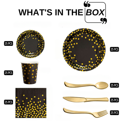 Disposable Tableware in Black & Gold