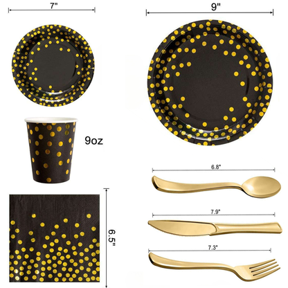 Disposable Tableware in Black & Gold