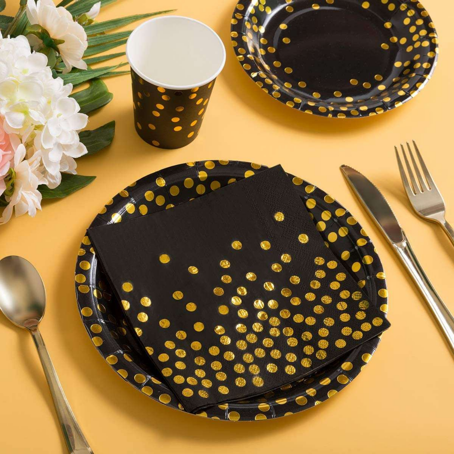 Disposable Tableware in Black & Gold