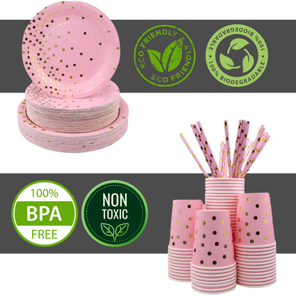 Disposable Partyware & Tableware Pink Set