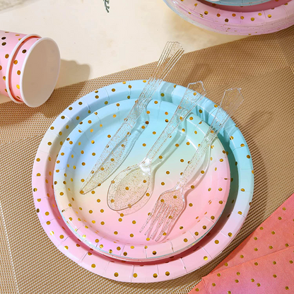 Disposable Dinnerware in Rainbow for 25 Guests