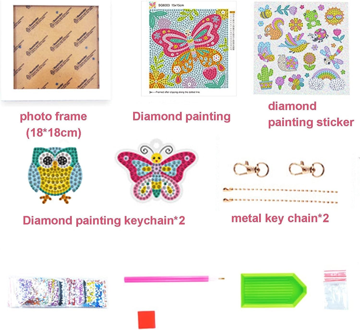 11 PCS Kids DIY Diamond Painting Canvas Crystal Keychain Drill