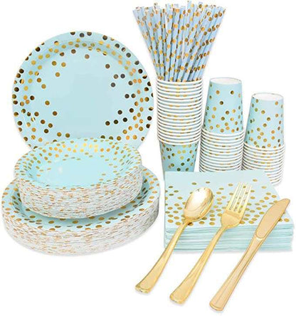 Disposable Tableware in Blue & Gold