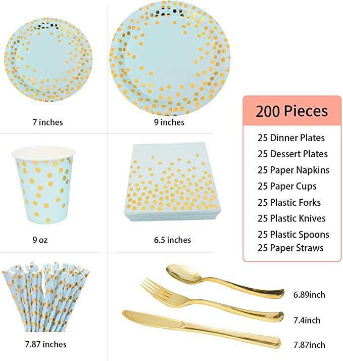 Disposable Tableware in Blue & Gold